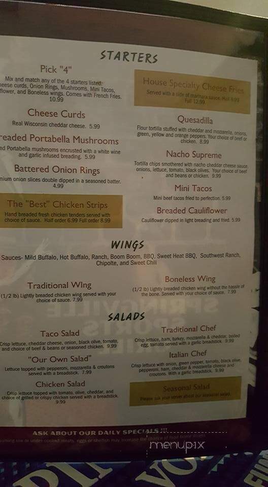 Springville Sports Grill - Plover, WI menu_pic