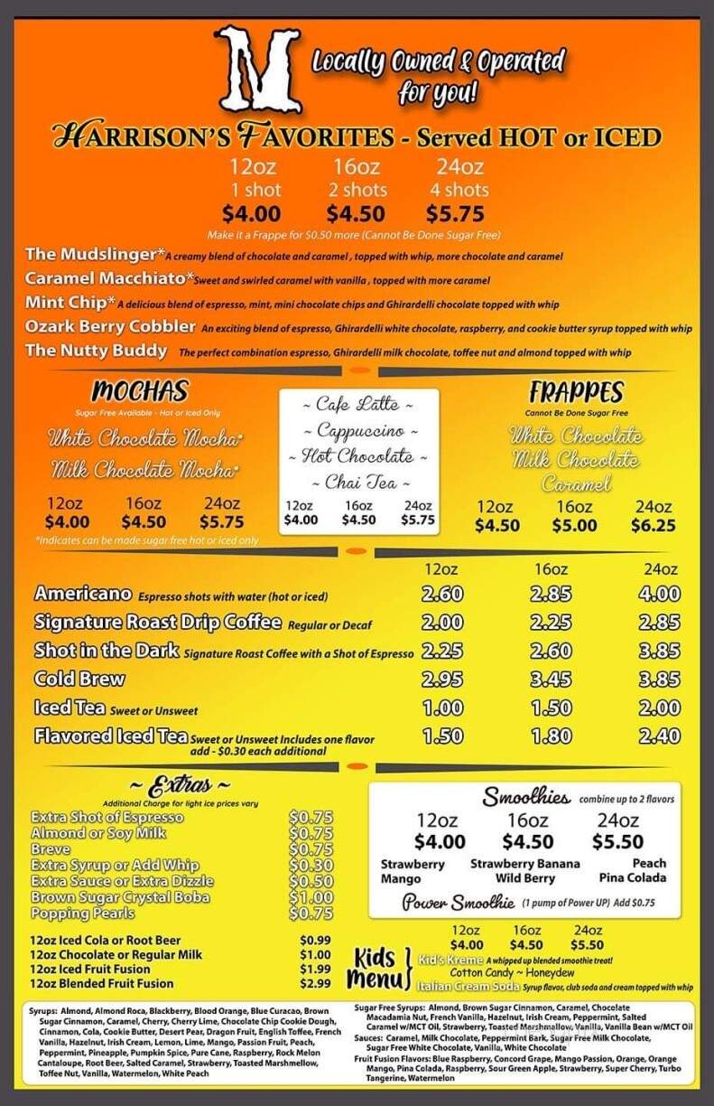 Mudslingers Drive-Thru Coffee - Harrison, AR menu_pic