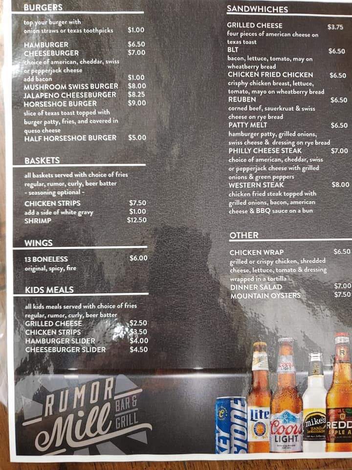Rumor Mill - Osborne, KS menu_pic