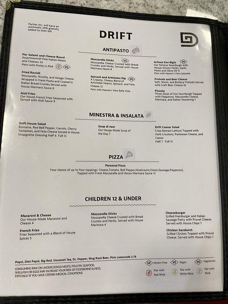 Drift Coastal Italian - West Baden Springs, IN menu_pic