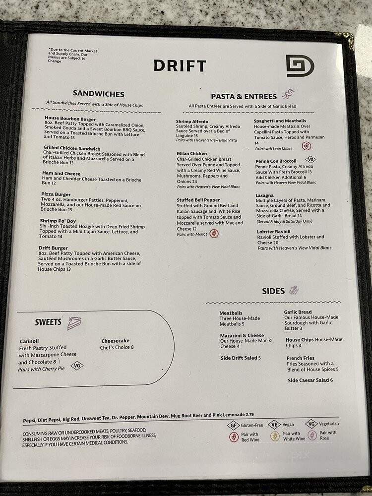Drift Coastal Italian - West Baden Springs, IN menu_pic