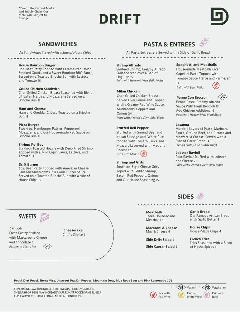 Drift Coastal Italian - West Baden Springs, IN menu_pic