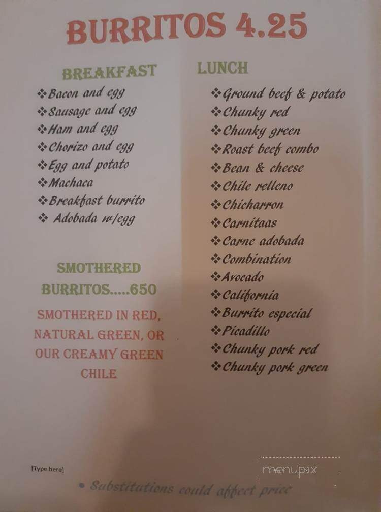 El Burrito Caliente - Bayard, NM menu_pic