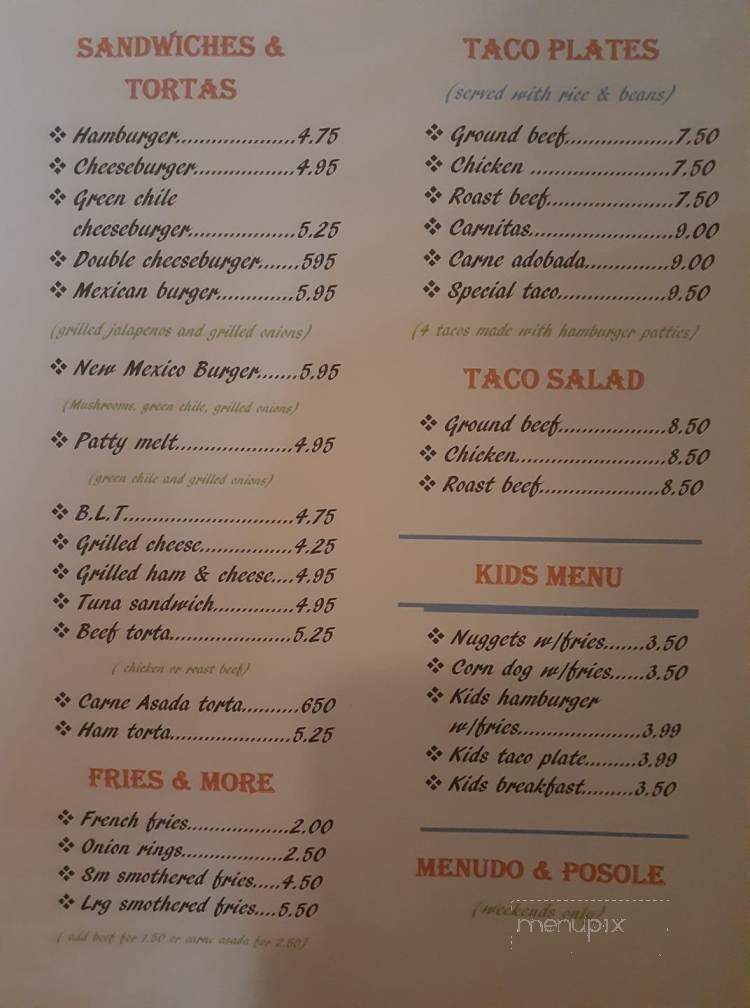 El Burrito Caliente - Bayard, NM menu_pic