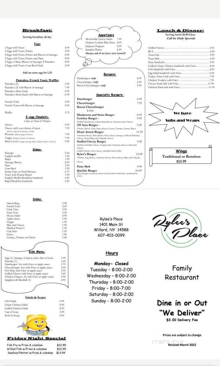 Rylee's Place Family Diner - Willard, NY menu_pic