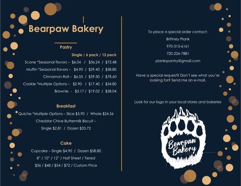 Bearpaw Bakery - Yampa, CO menu_pic