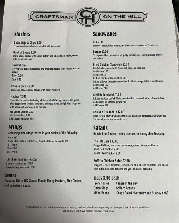 Craftsman On the Hill - Nashville, TN menu_pic