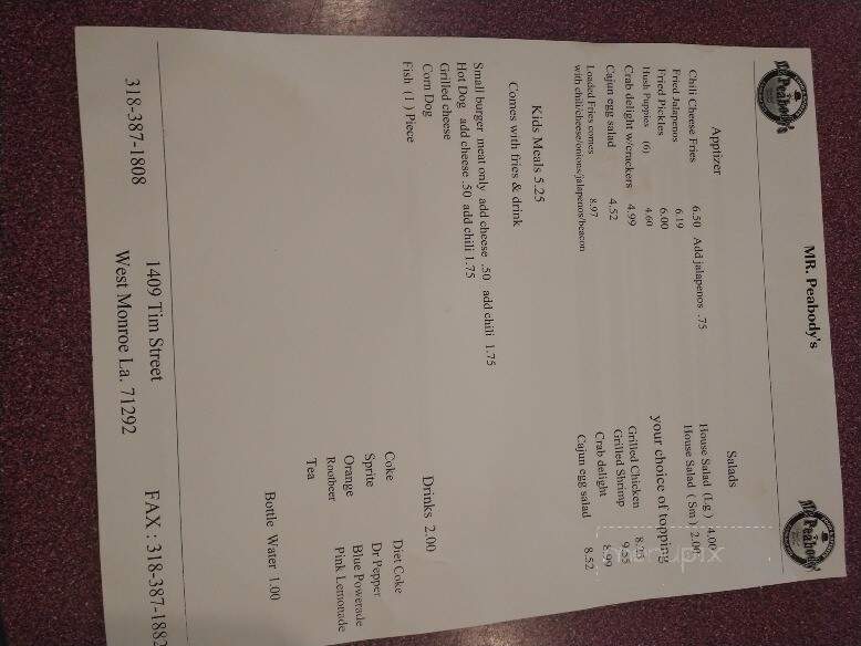 Mr. Peabody's - West Monroe, LA menu_pic