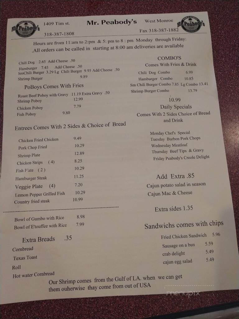 Mr. Peabody's - West Monroe, LA menu_pic