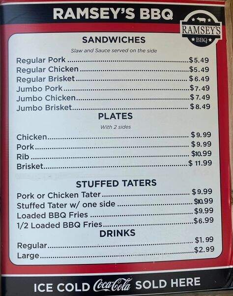 Ramsey's BBQ - Whitwell, TN menu_pic