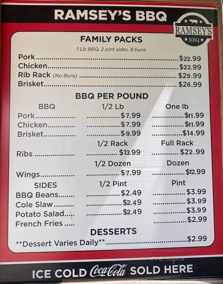 Ramsey's BBQ - Whitwell, TN menu_pic