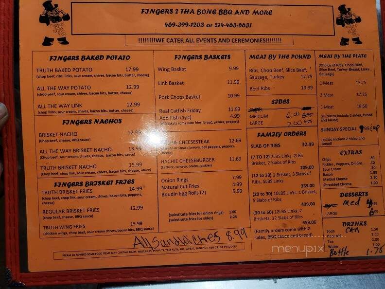 Fingers 2 the Bone BBQ - Waxahachie, TX menu_pic