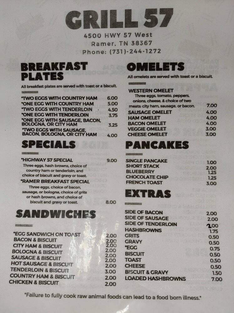 Grill 57 - Ramer, TN menu_pic