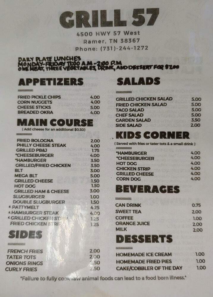 Grill 57 - Ramer, TN menu_pic