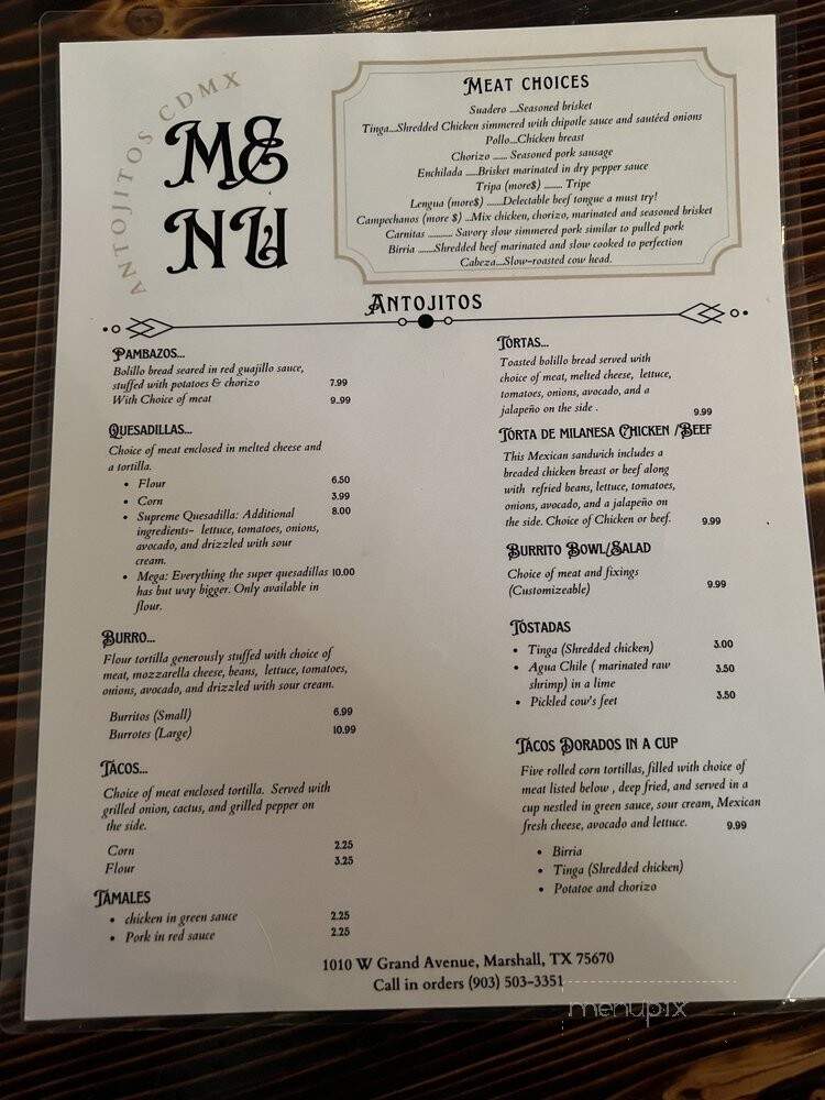 Antojitos CDMX - Marshall, TX menu_pic