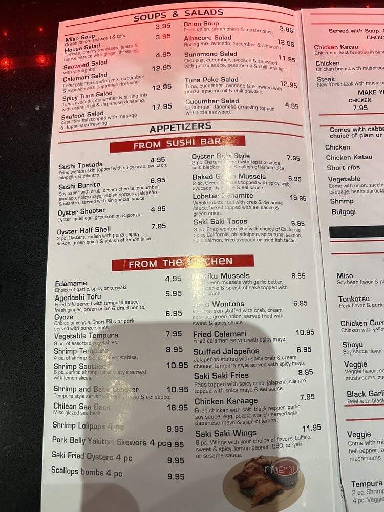 Saki Saki Sushi Bar and Grill - San Diego, CA menu_pic
