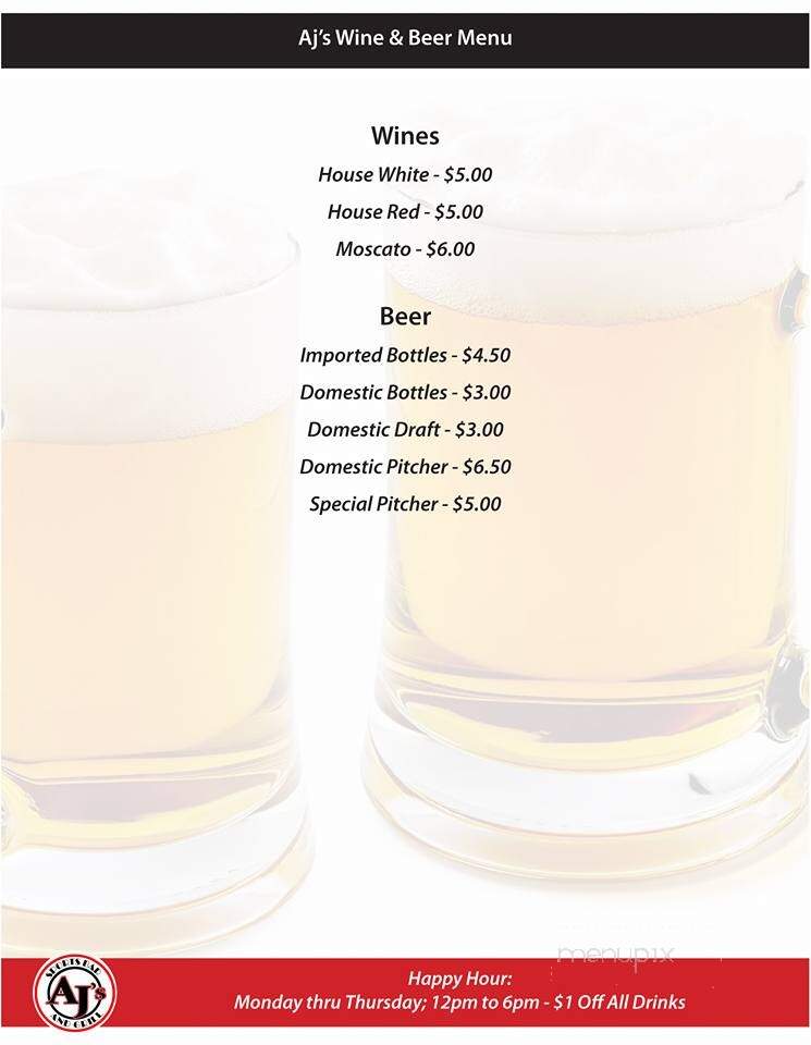 AJ's Sports Bar & Grill - Phenix City, AL menu_pic