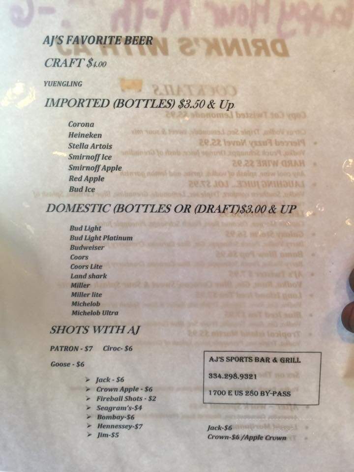 AJ's Sports Bar & Grill - Phenix City, AL menu_pic