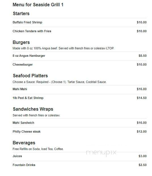 Seaside Grill I - St Pete Beach, FL menu_pic