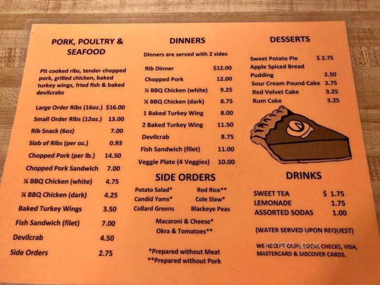 Wall's Bar B Que Restaurant - Savannah, GA menu_pic