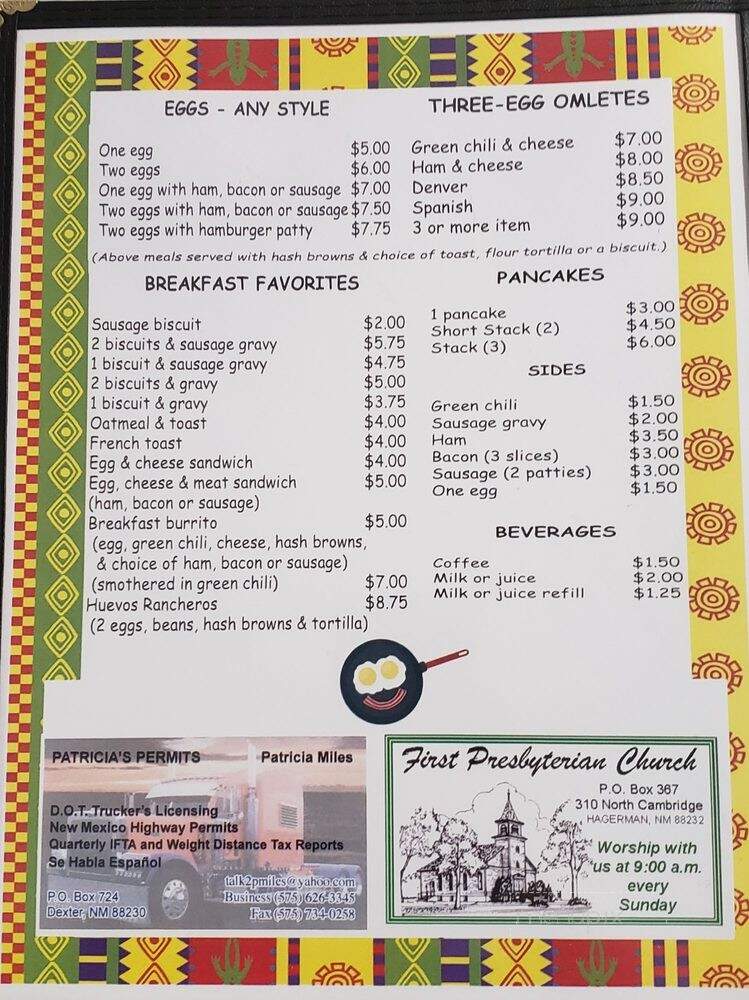 Tobys Place - Hagerman, NM menu_pic