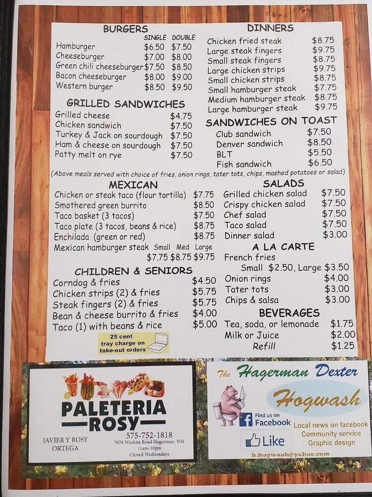 Tobys Place - Hagerman, NM menu_pic