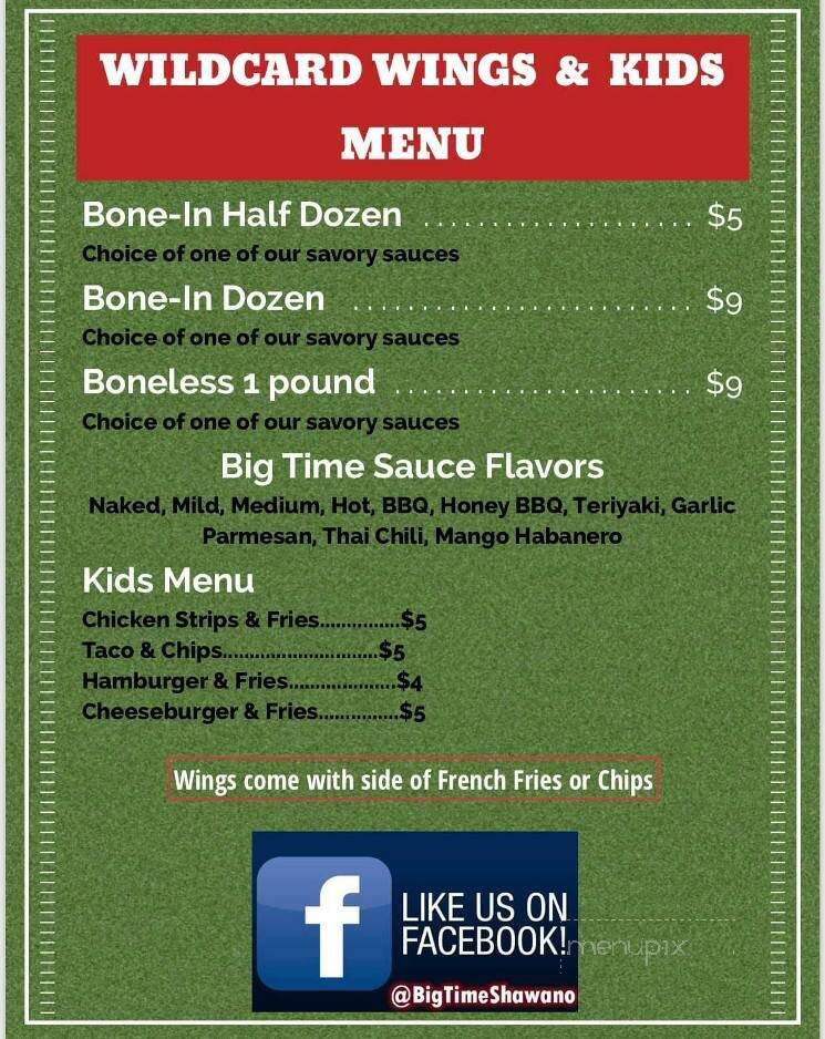 Big Time Sports Bar & Grill - Shawano, WI menu_pic