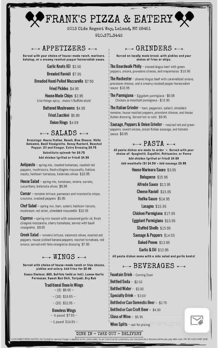 Franks Pizza and Eatery - Leland, NC menu_pic
