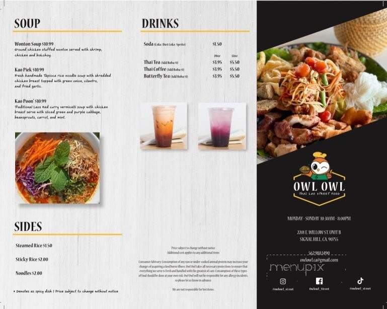 Owl Owl Thai Lao Street Food - Signal Hill, CA menu_pic