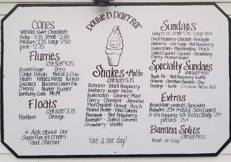 Double D Dairy Bar - Melrose, OH menu_pic