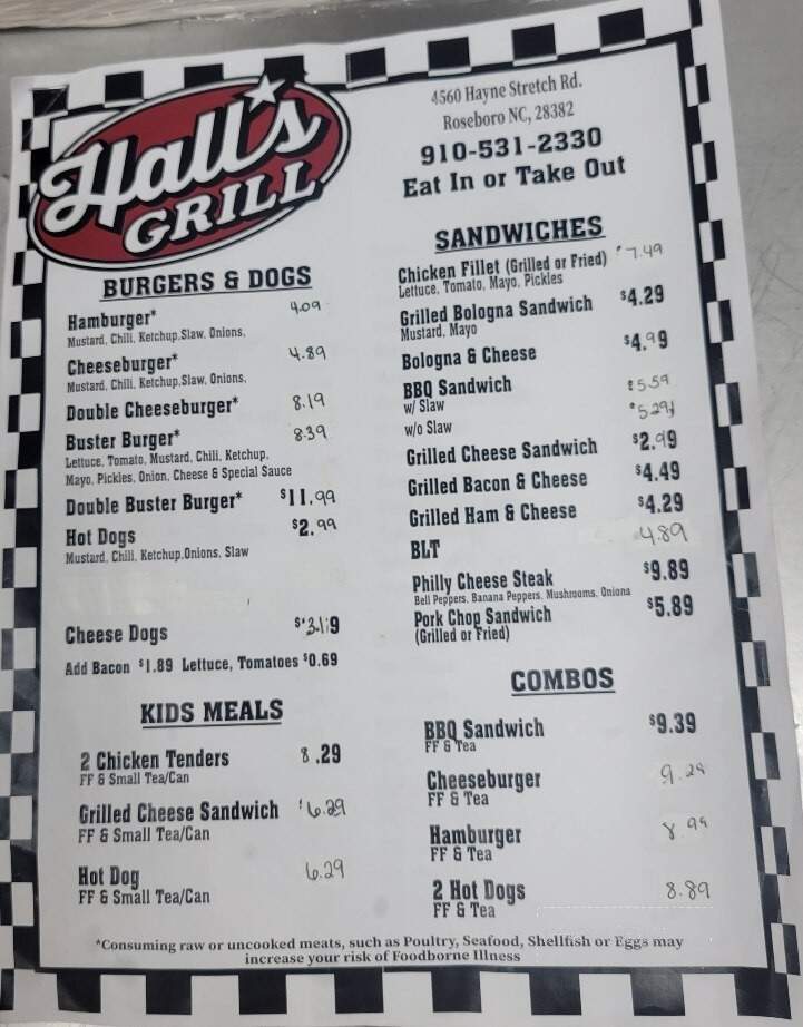 Hall's Grill - Roseboro, NC menu_pic