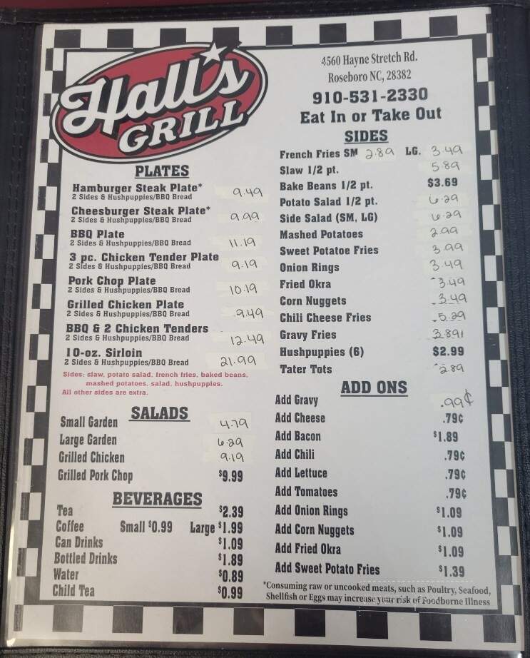 Hall's Grill - Roseboro, NC menu_pic