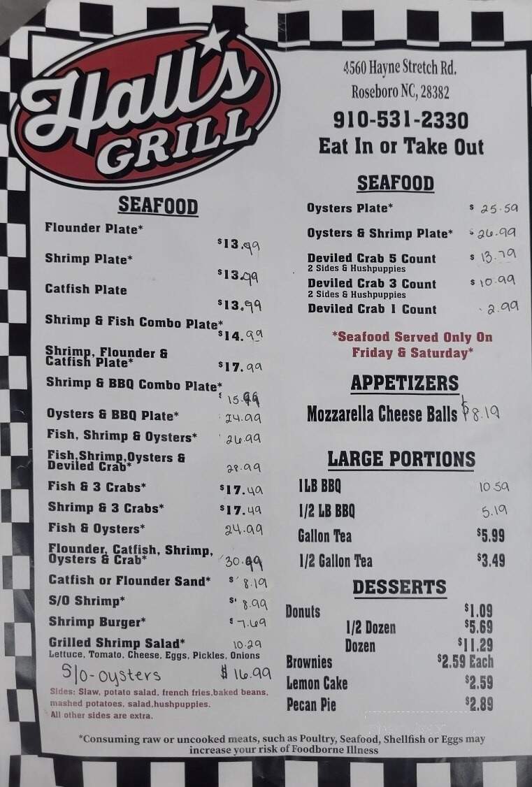 Hall's Grill - Roseboro, NC menu_pic