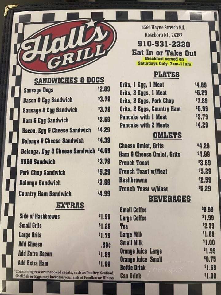 Hall's Grill - Roseboro, NC menu_pic