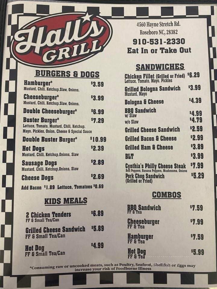 Hall's Grill - Roseboro, NC menu_pic