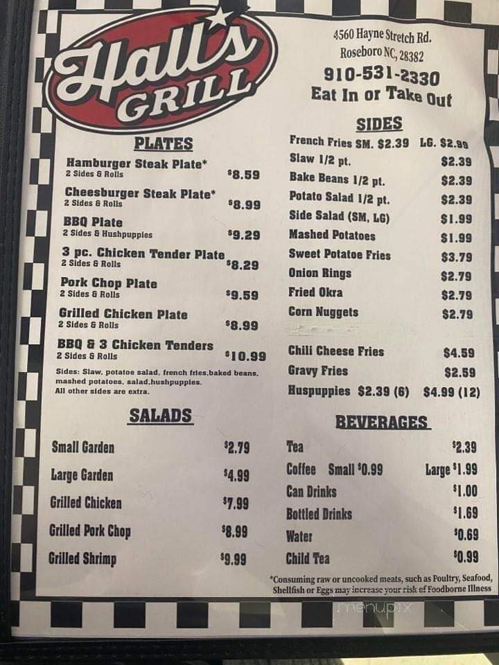 Hall's Grill - Roseboro, NC menu_pic