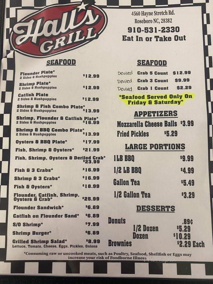 Hall's Grill - Roseboro, NC menu_pic