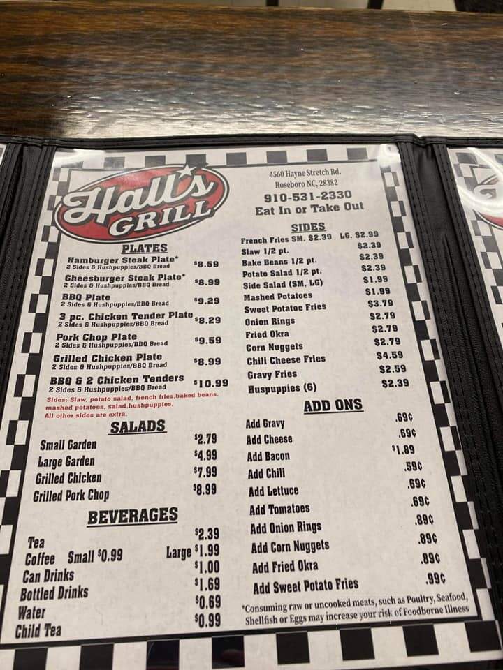 Hall's Grill - Roseboro, NC menu_pic