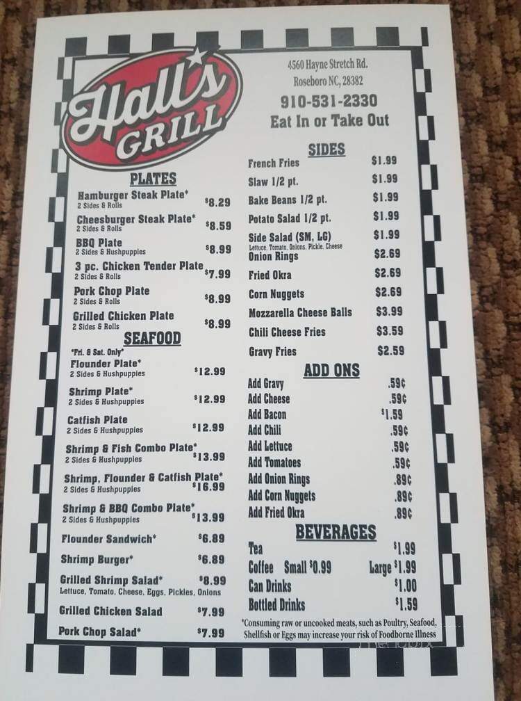 Hall's Grill - Roseboro, NC menu_pic