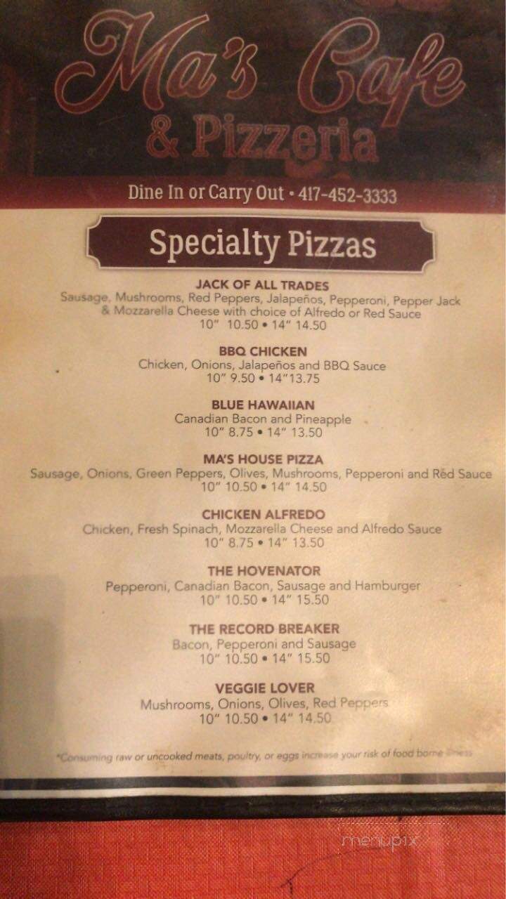 Ma's Cafe & Pizzeria - Miller, MO menu_pic