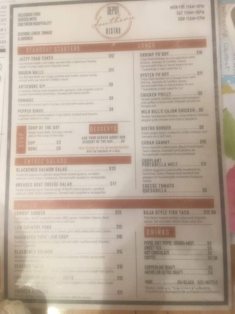 Depot Souther Bistro - Roxboro, NC menu_pic