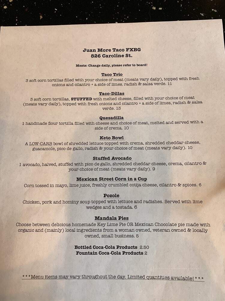 Juan More Taco #2 - Harlingen, TX menu_pic