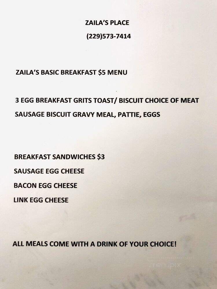 Zaila's Place - Albany, GA menu_pic