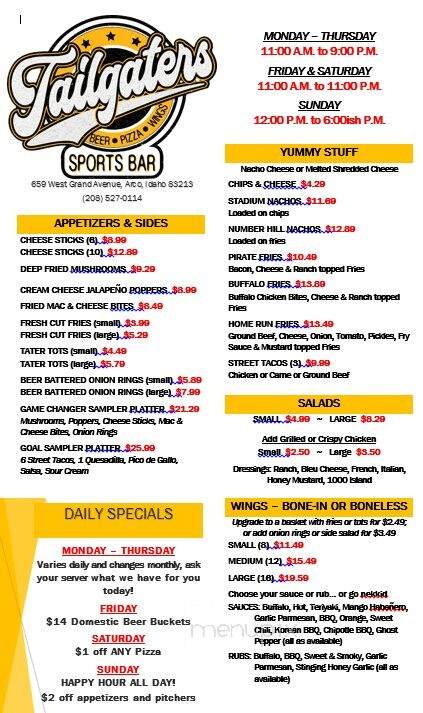 Tailgaters Sports Bar - Arco, ID menu_pic