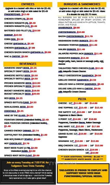 Tailgaters Sports Bar - Arco, ID menu_pic