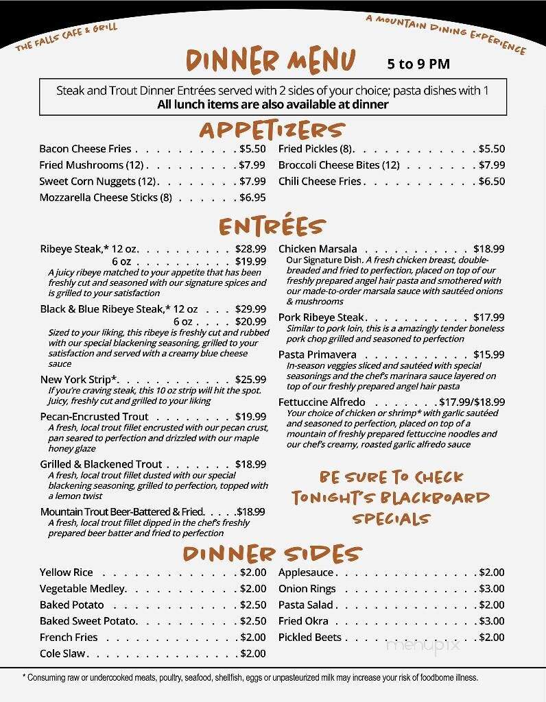 The Falls Cafe and Grill - Lake Toxaway, NC menu_pic