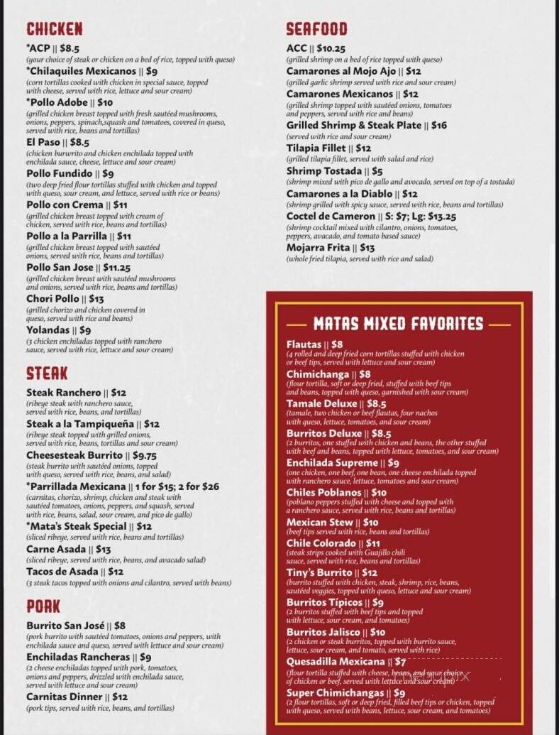Mata's Mexican Bar and Grill - Spartanburg, SC menu_pic