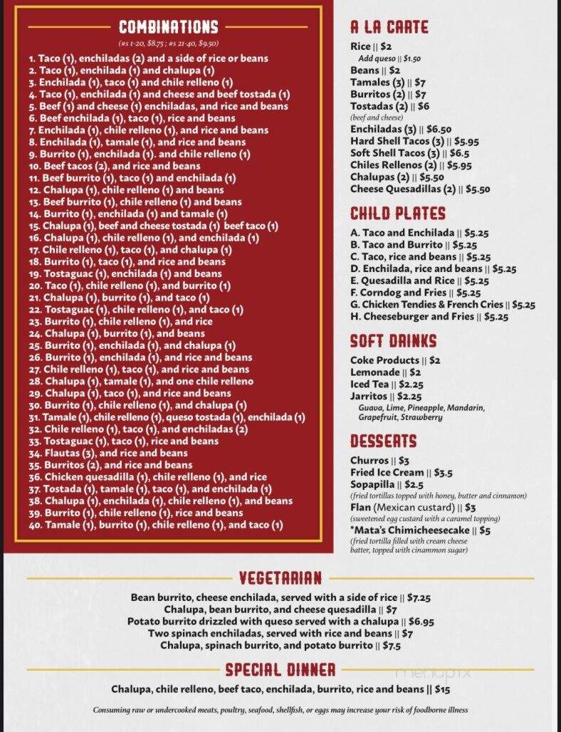 Mata's Mexican Bar and Grill - Spartanburg, SC menu_pic