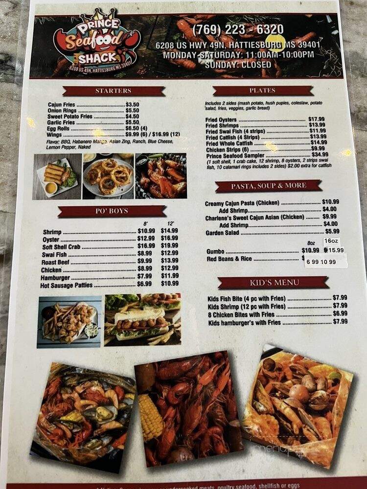Prince Seafood Shack - Hattiesburg, MS menu_pic