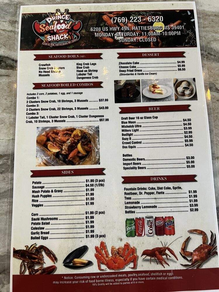 Prince Seafood Shack - Hattiesburg, MS menu_pic